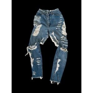 Women's Levi's 501 Jeans Distressed Customized Tapered Button Fly Sz 23.5x28